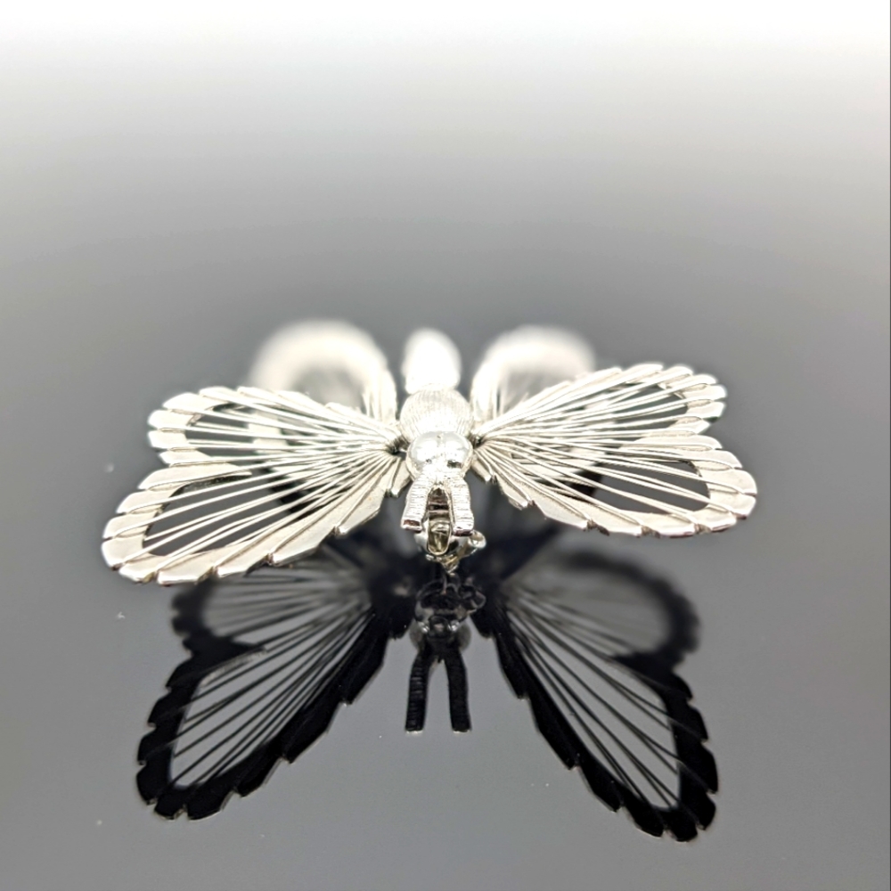 Delicate Silver Toned Butterfly Brooch / Pin Monet